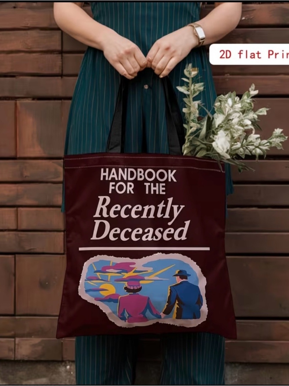 Handbook for the Recently Deceased Burgundy Graphic Tote Bag